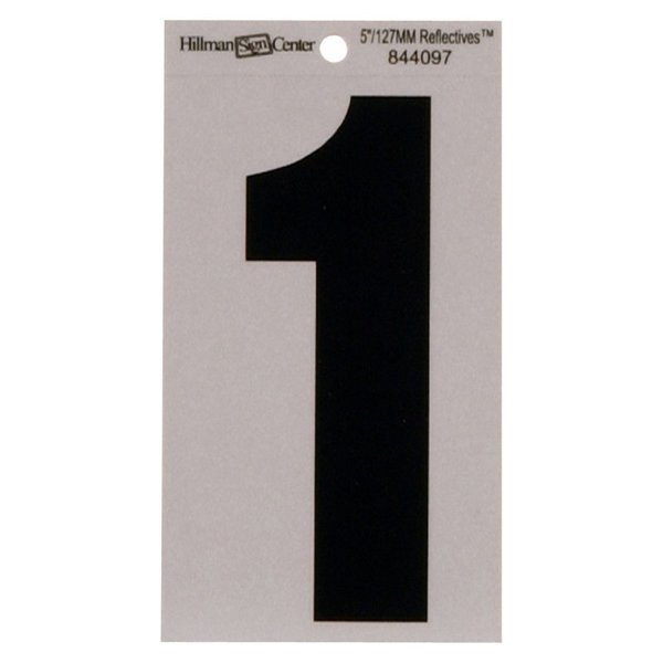 Hillman 5 in. Reflective Black Vinyl Self-Adhesive Number 1 1 pc, 6PK 844097